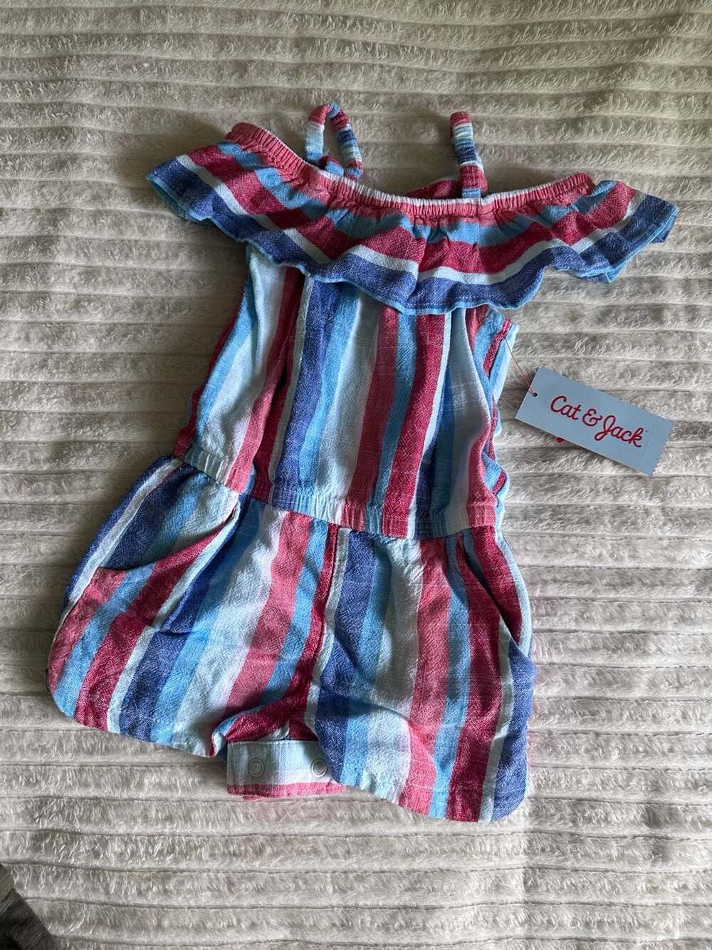 Cat & Jack Baby Girls Red White Blue Striped Off-Shoulder Romper Size 12M